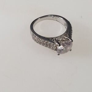 SAI Sterling Silver 925 Oval Glass Bridal Style Ring Size 6.5 Pavé Band